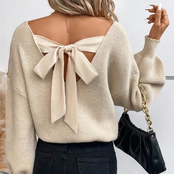 Apricot Casual Womens Tie Back Drop Shoulder Sweater - Picture 2 of 5